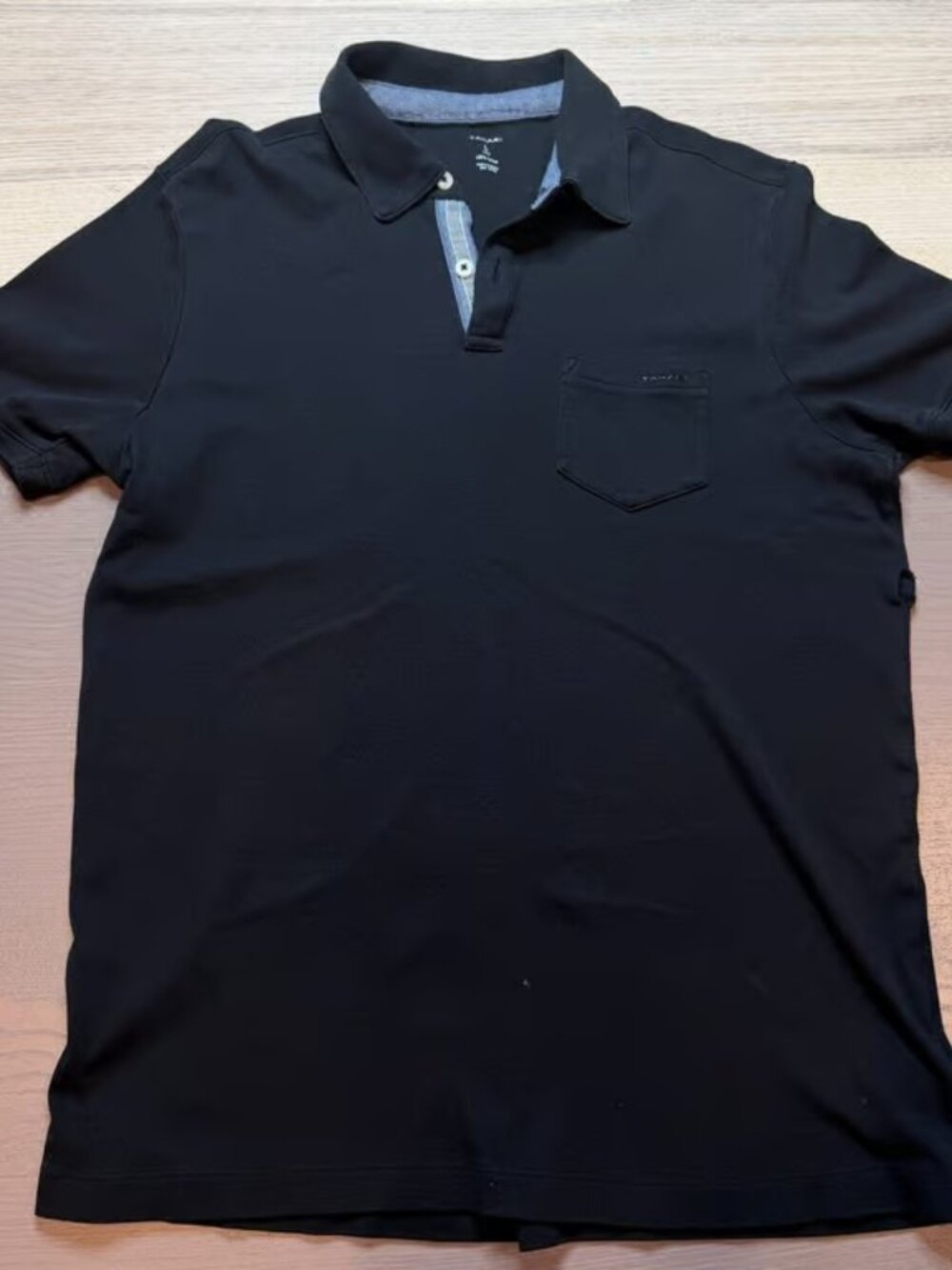 Tahari Polo Shirt Mens Large Black Casual Pocket 100% cotton flawed